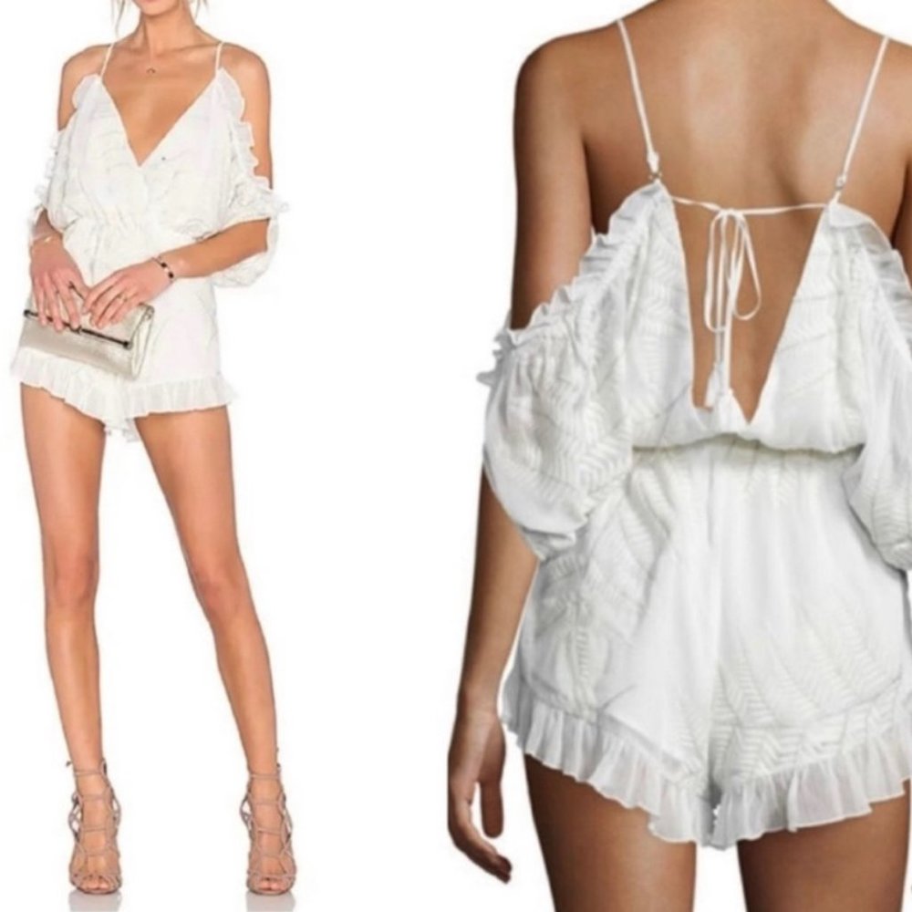 Lovers + Friends Malia Cold-Shoulder Ruffle-Trim Romper XS